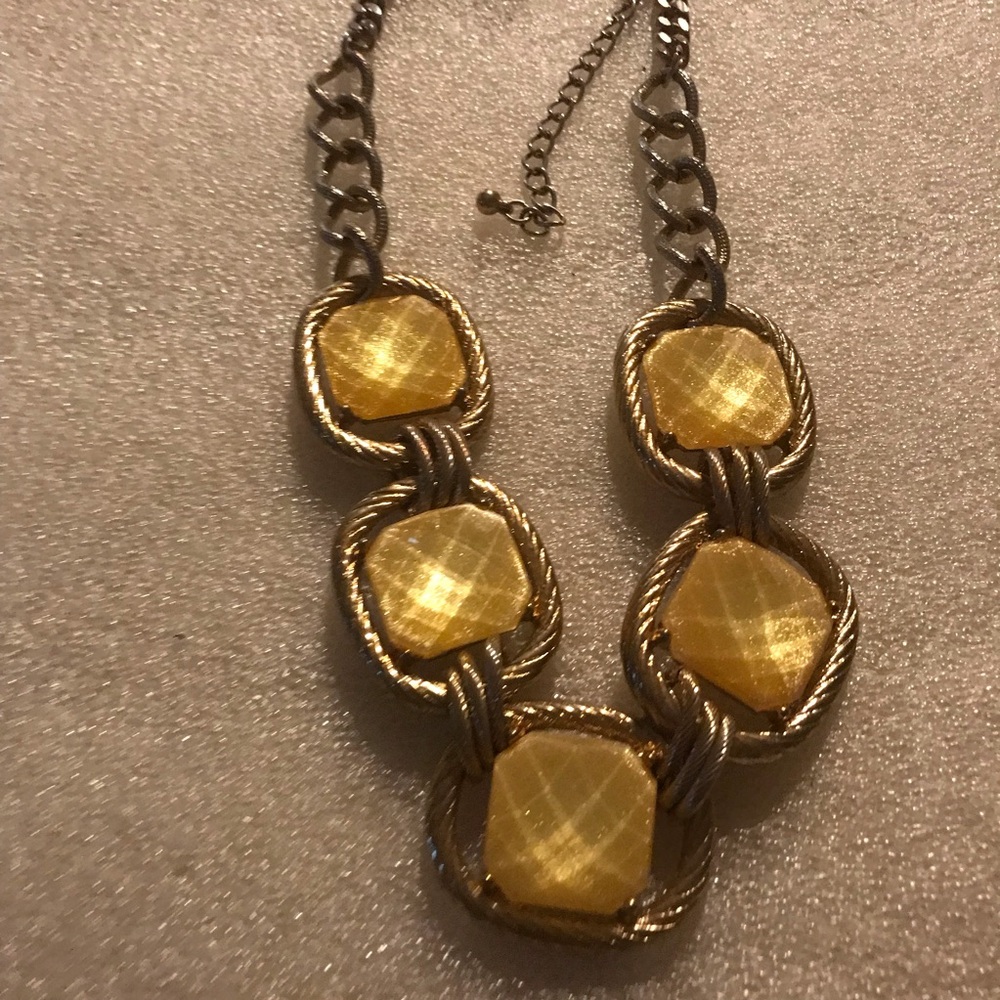 Gold-Tone Statement Necklace with Yellow Gem Accents